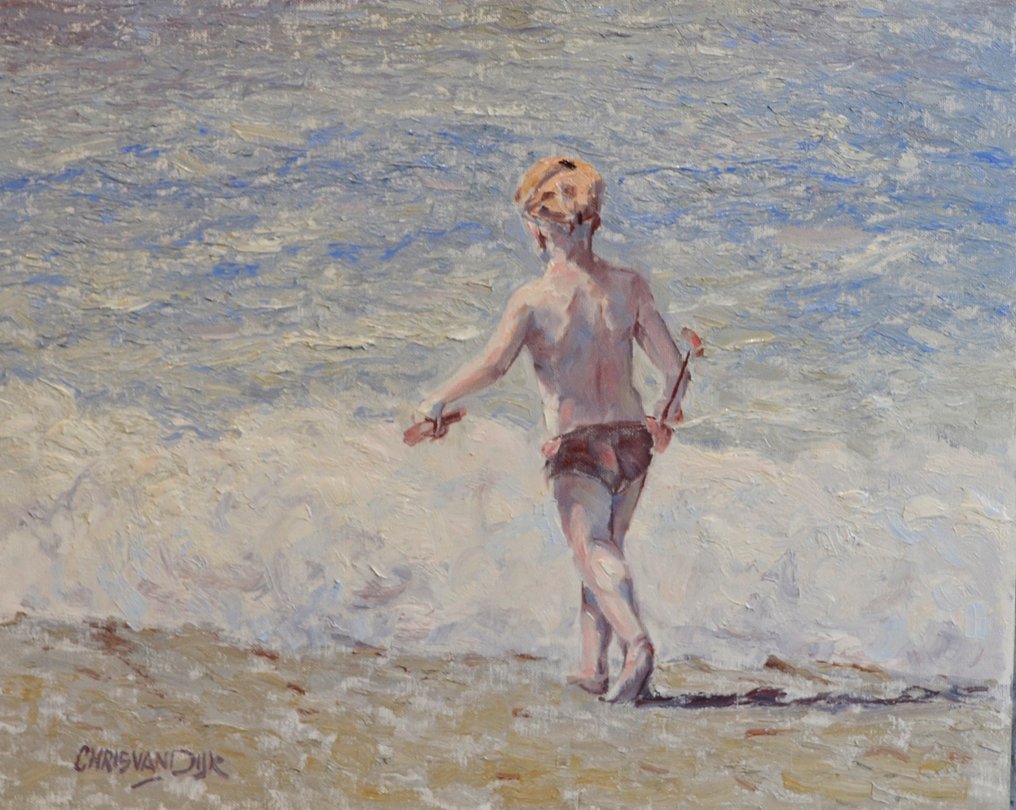 Chris van Dijk (1952) Impressionist - " Des belles vagues blanches " #1.0