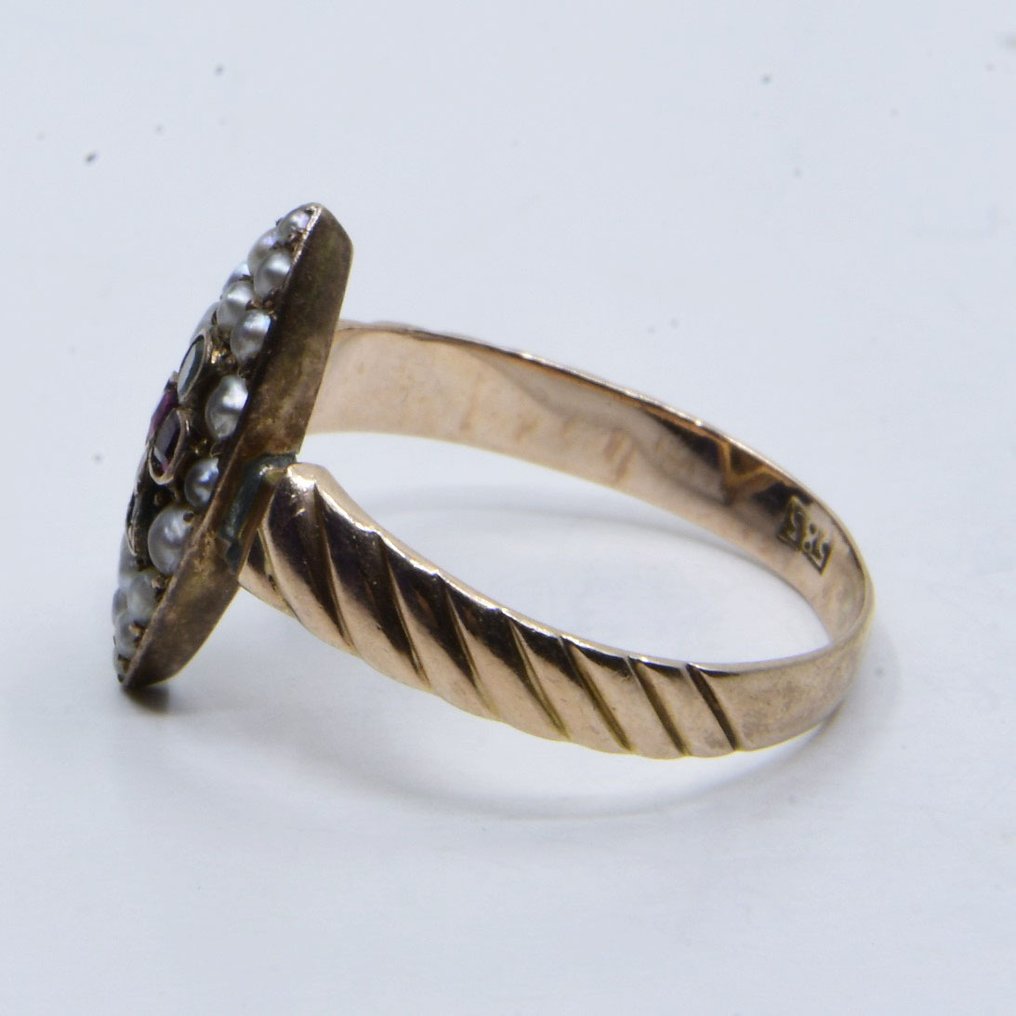 Ring - 14 karaat Geel goud -  0.04ct. tw. Gemengde edelstenen - Parel #2.1