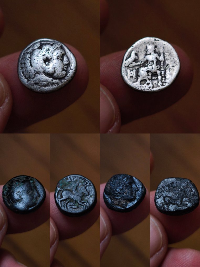 Konger af Makedonien. Lot Comprising 3 coins. Bronze Unit of Philip II (359-336 BC). & 2 coins of Alexander III 'the Great' (336-323 BC) Silver (Ingen mindstepris) #1.0