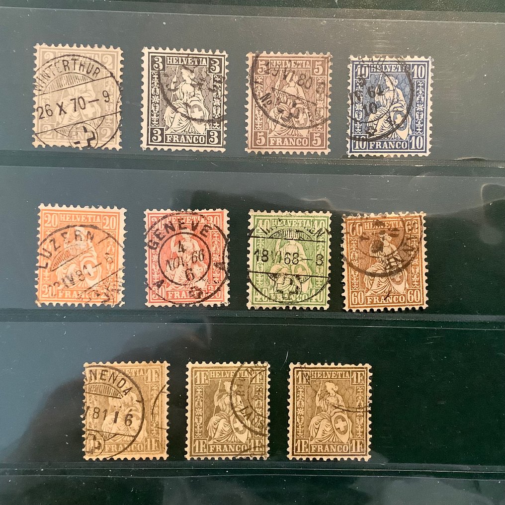 瑞士 1862/1878 - 坐着的 Helvetia 白纸与精选的居中 - 2 张照片证明 - Zumstein 28/43 inclusief 36a en 36b #3.2