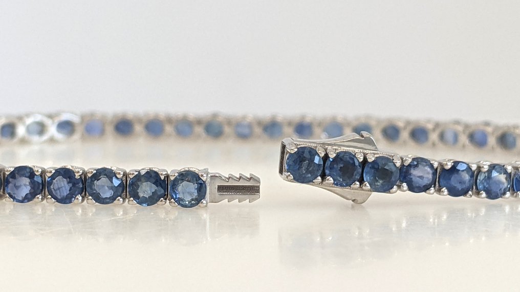 沒有保留價 - 手鈪 - 14 克拉 白金 -  8.24ct. tw. 藍寶石 - IGI #3.2