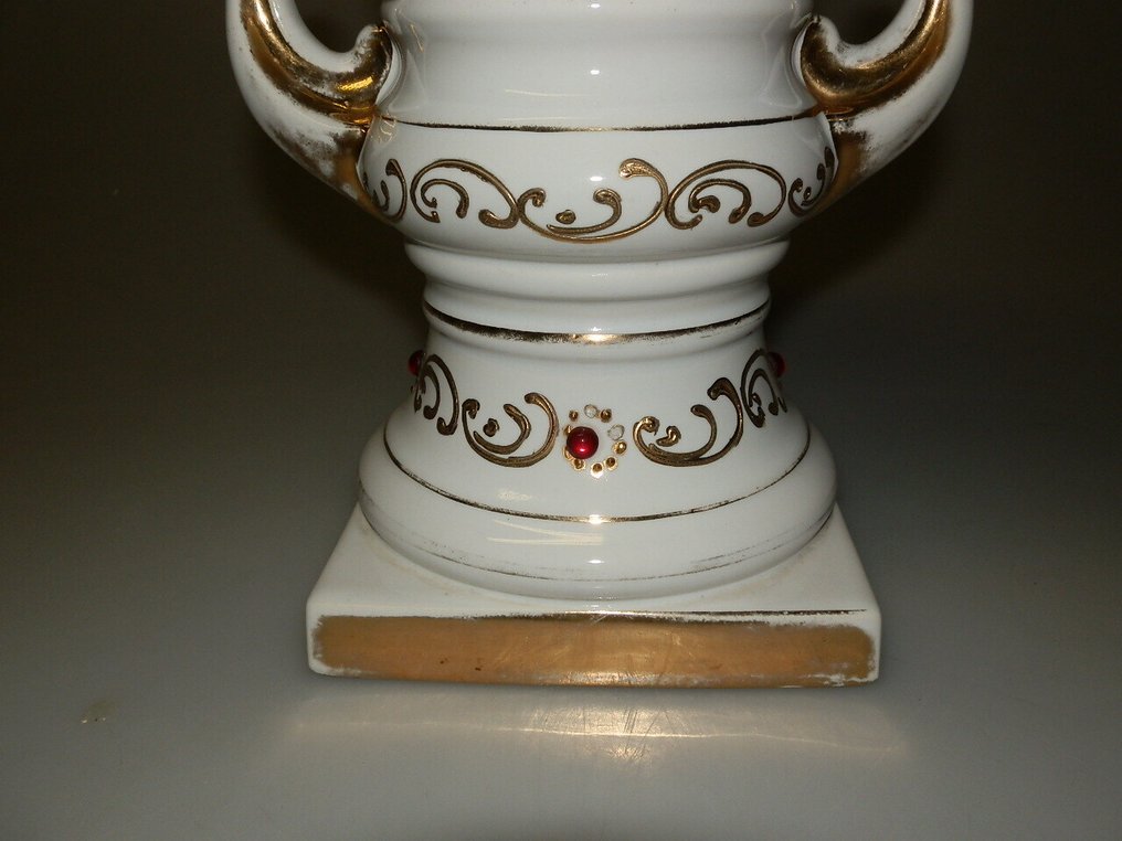 Statue, Vaso stile Impero decoro in oro e gemme rosse - 30 cm - Porcelain #2.1