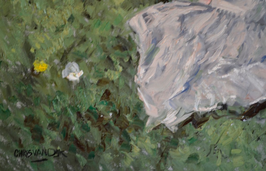 Chris van Dijk (1952) Impressionist - " Femme dans son jardin " #4.3