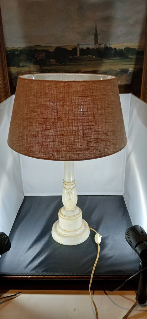 Large vintage Volterra alabaster column table lamp - Bureaulamp - Albast #1.0