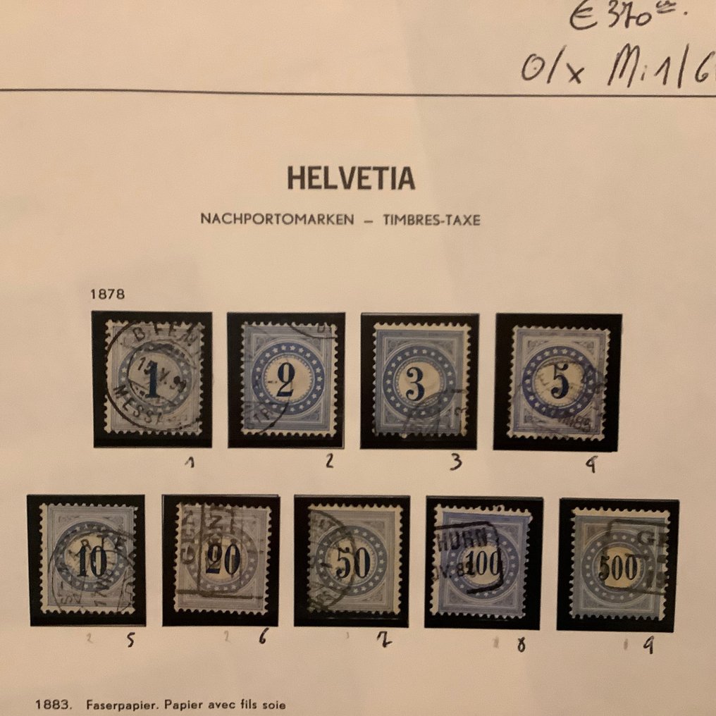 Ελβετία 1878/1938 - Σφραγίδες Strafport σε σελίδες άλμπουμ. - Michel ex 1/61 #1.0