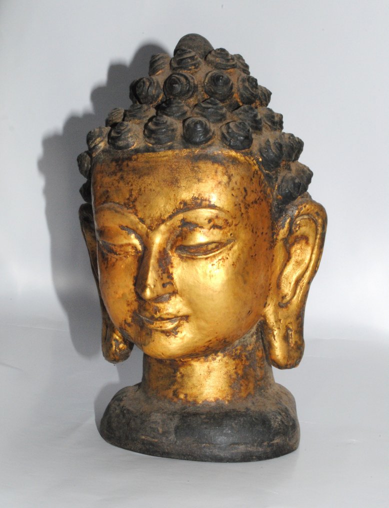 佛像冥想的重型陶瓷作品，镀金，23厘米，1344克 - 尼泊爾  (沒有保留價) #1.0