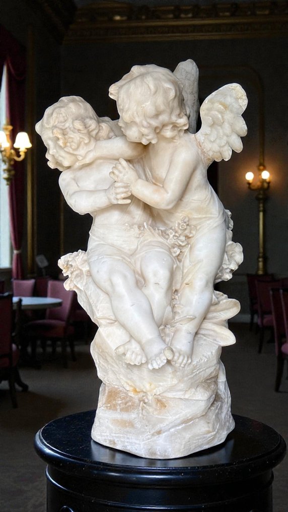 Statue, Cherubini sorridenti che litigano gioiosamente - 60 cm - Alabaster #1.0