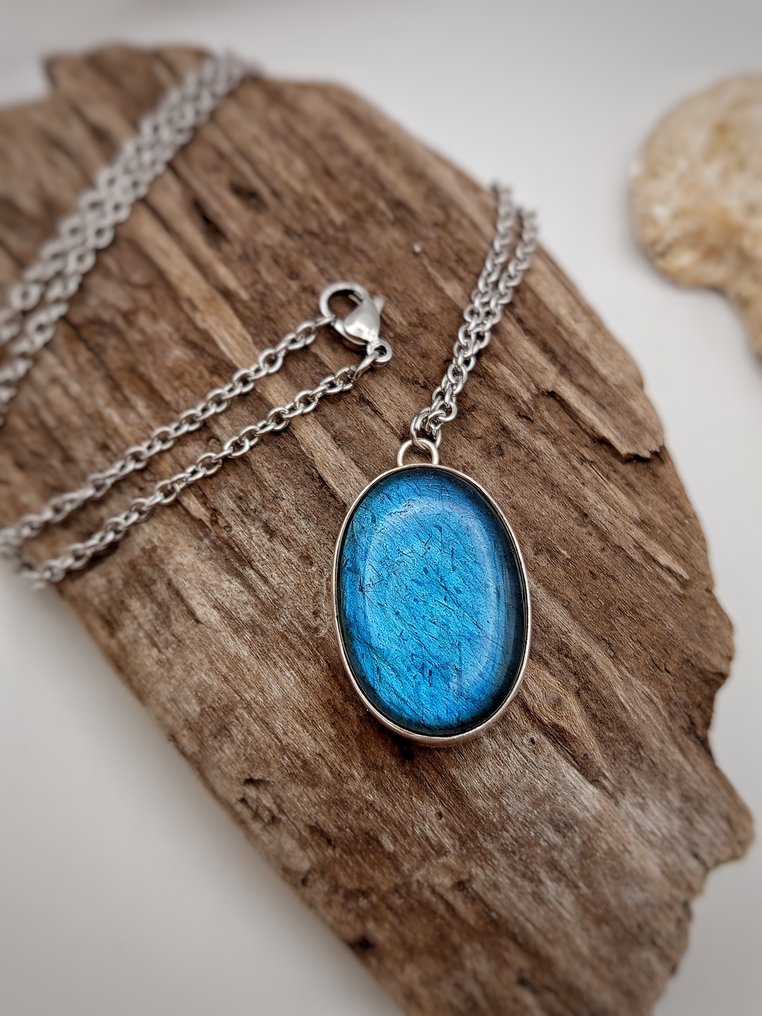 Gioiello 'Dipinto blu' handgemaakt in 925 zilver met topkwaliteit blauwe labradoriet, uniek stuk. - Hoogte: 31 mm - Breedte: 20 mm- 13.4 g - (1) #3.2