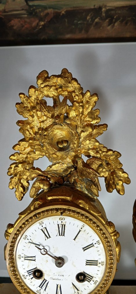 雕像壁爐架座鐘 -   黃銅, 青銅色, 大理石, 雪花石膏 - 1850-1900 #3.2