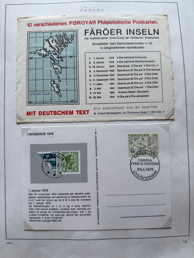 Faroe Islands 1975/1997 - Party of stamps, sheets, and postcards in a Davo album #1.0