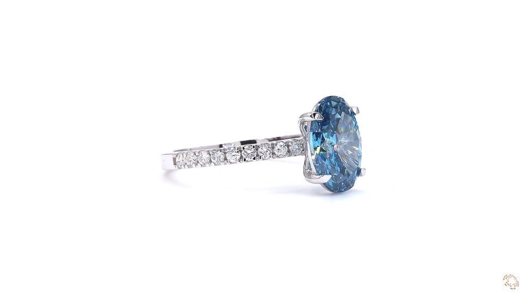 沒有保留價 - 戒指 - 18 克拉 白金 -  2.28ct. tw. 藍色 鉆石 (彩色實驗室培育鑽石) - 鉆石 - 华丽鲜明的蓝色 #4.3