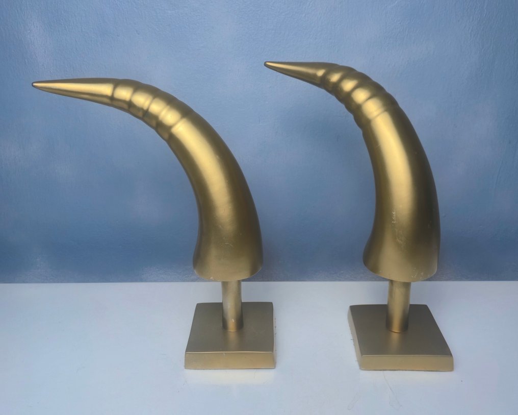 Beeld, Set Exclusieve Hoorns in Goud (2) - 26 cm - Metaal, Lak #1.0