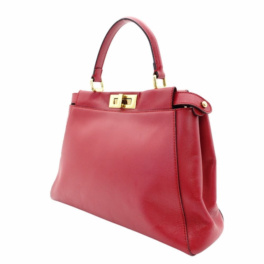 Fendi - FENDI Peekaboo Handbag 2-Way Leather Red Shoulder Bag Red Gold Hardware - Handbag #4.3