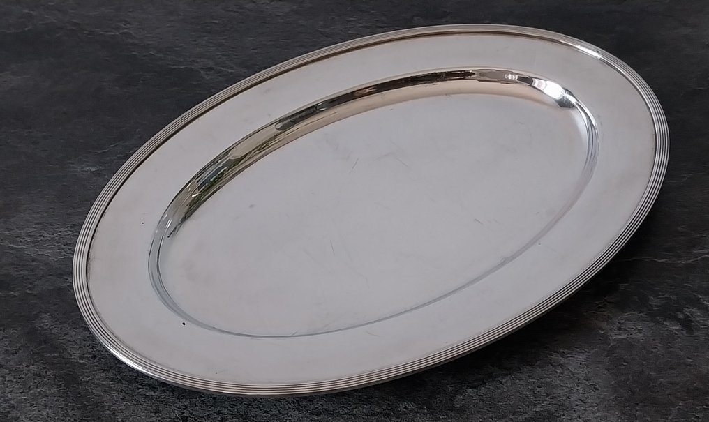 Christofle - 上菜托盘 - 白色椭圆形盘 - 装饰艺术 - 镀银 #3.2