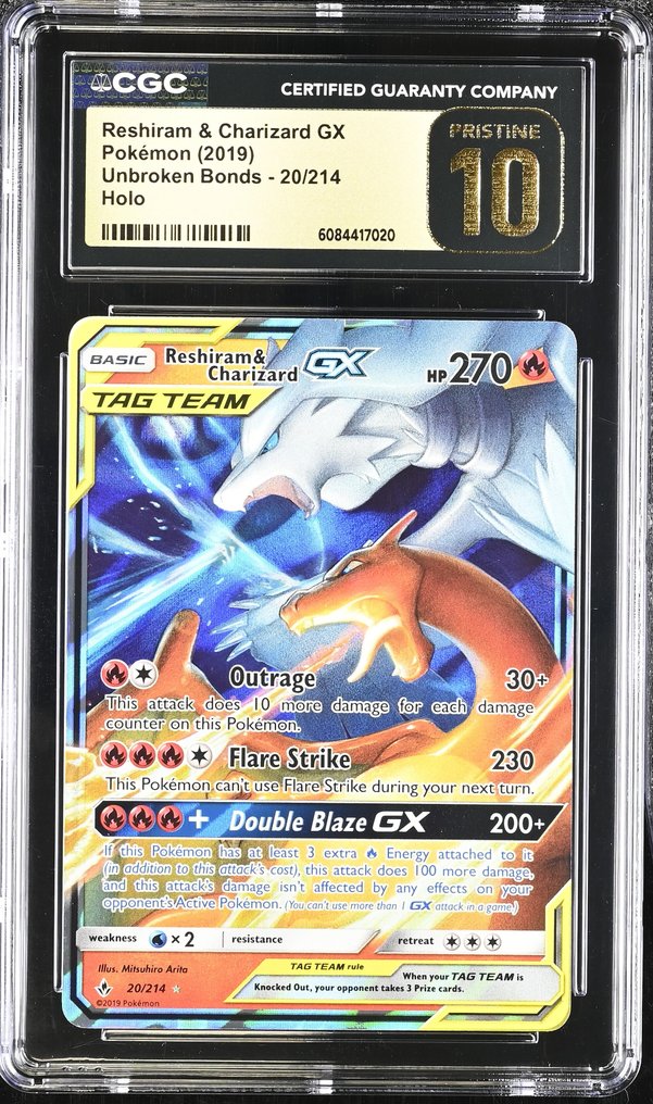 Pokémon - 1 Graded card - Reshiram & Charizard POP 65 ! 20/214 - CGC Pristine 10 - Sun & Moon - Unbroken Bonds #1.0