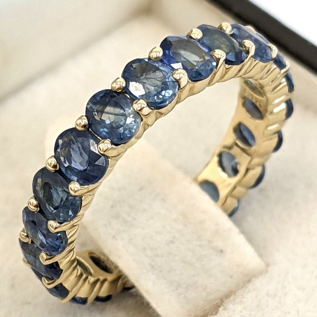 沒有保留價 - 戒指 - 14 克拉 黃金 - 4.14ct. tw. 藍寶石 - IGI #1.0