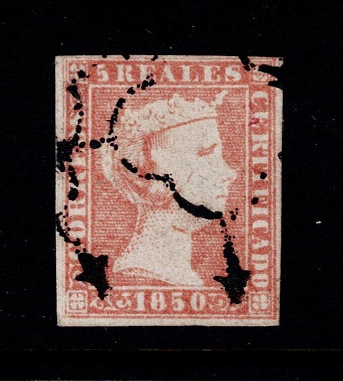 Spanien 1850 - Isabel II. 12 lilla kvarter og 5 røde reales. - Edifil 2 y 3 #1.0