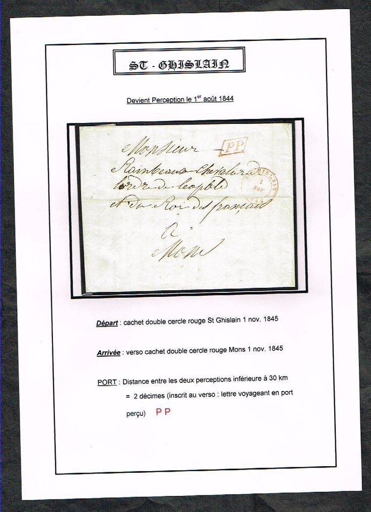 Belgium 1836 - 1836/1845 - Very beautiful set of 3 precursors with arrival at Saint-Ghislain, including one #3.2