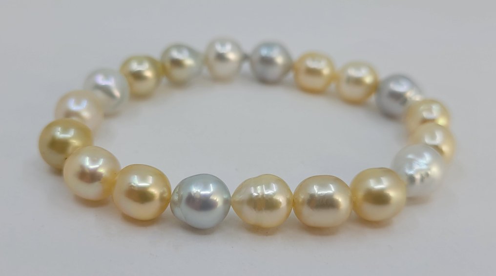 没有保留价 - 手镯 金色与白色南海珍珠 - 8x9.5毫米 #4.3