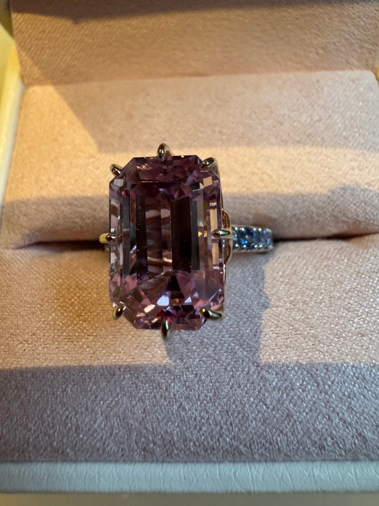 鸡尾酒戒指 - 14K包金 白金, 黄金 - 11.00ct. tw. 紫锂辉石 - 蓝宝石 - 天然粉色昆士特戒指 #2.1