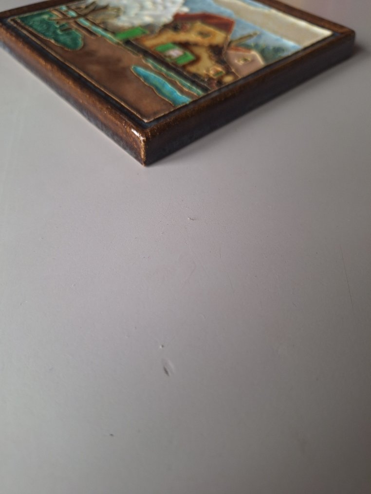  Piastrella - Tavola in cloisonné di una fattoria con un albero in fiore - De Porceleyne Fles, Delft - 1920-1930  #2.1