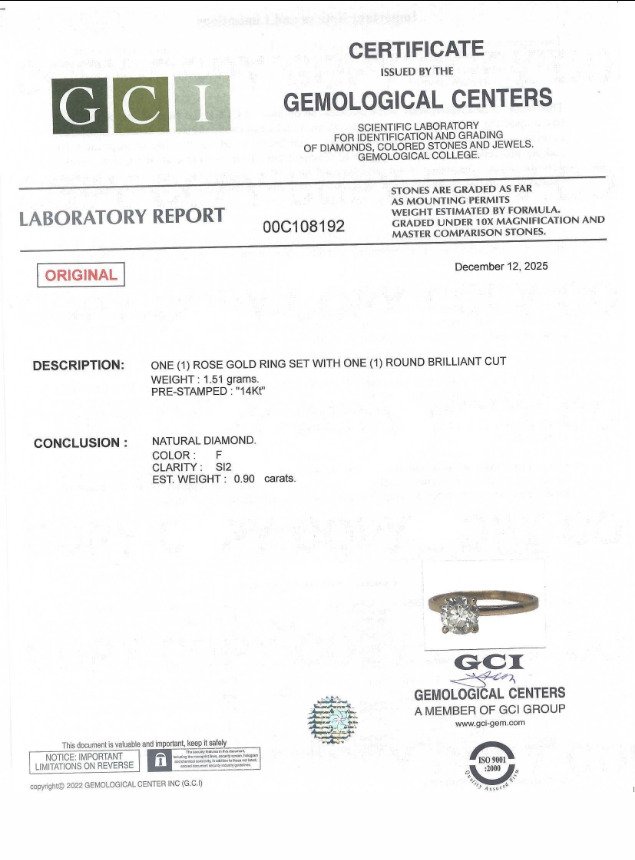 No reserve price - Ring - 14 kt. Rose gold - 0.90ct. tw. Diamond (Natural) - GCI #2.1