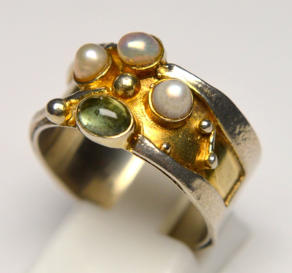 No reserve price - Ring 925 Silver - 6,50g Tourmaline - Pearl #3.2