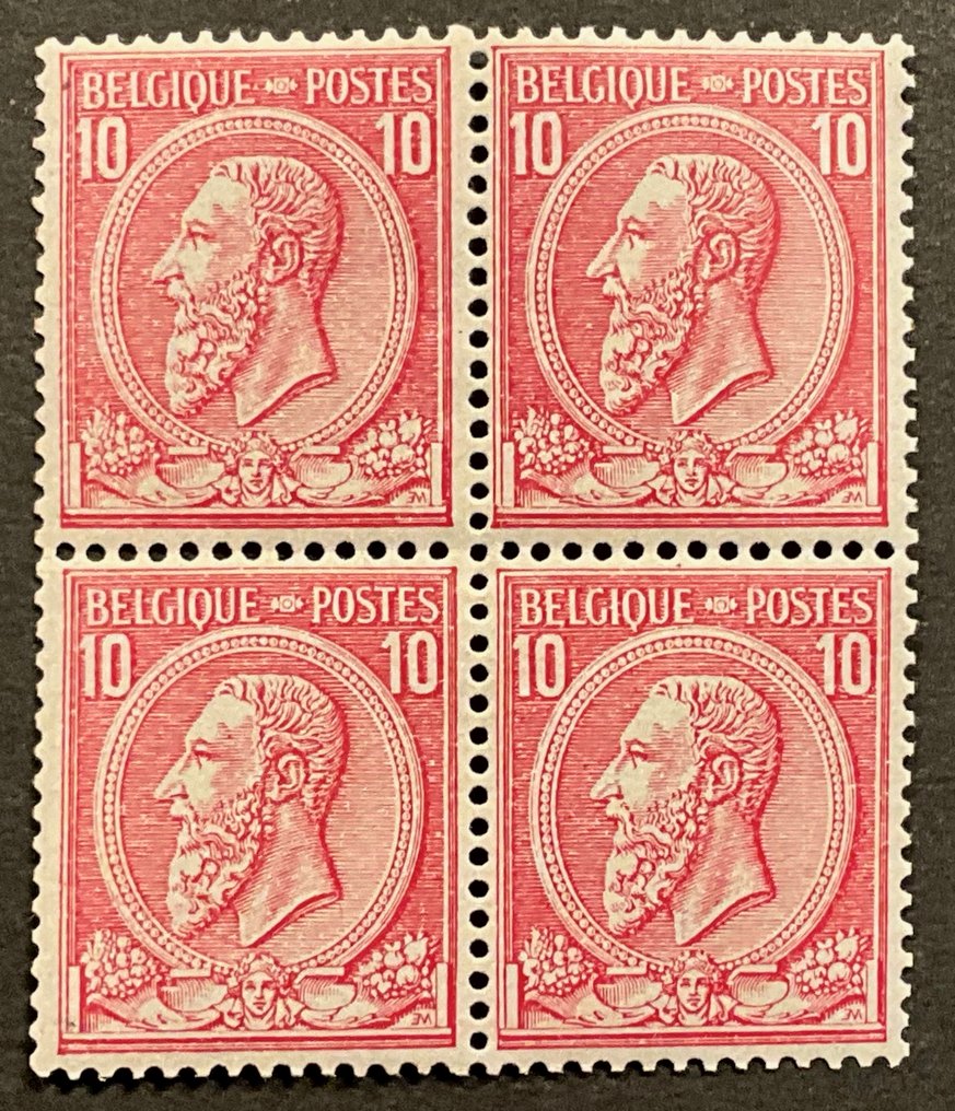 Bélgica 1884/1891 - Leopold II emisión 1884 - 10c carmesí - bloque de 4 - POSTFRIS con buen centrado - OBP/COB 46 #1.0
