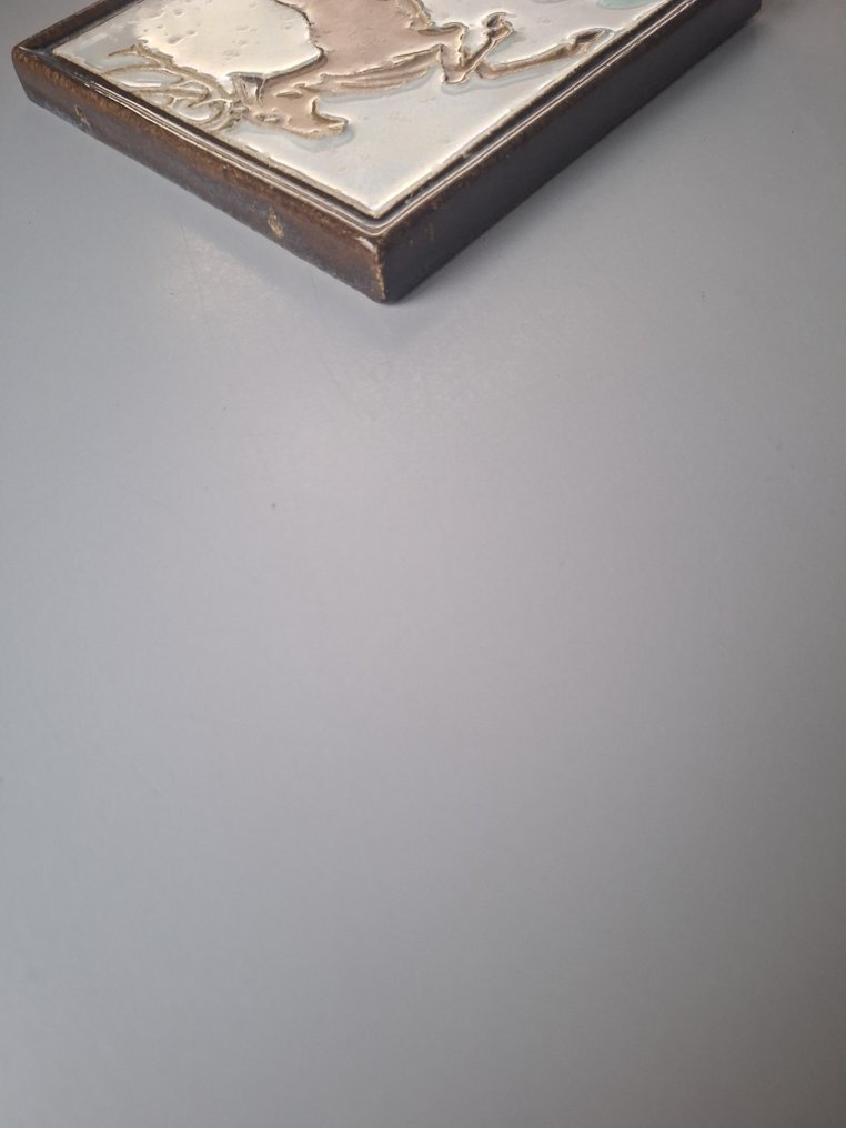 Azulejo - Baldosa de cloisonné con un ciervo saltando - Porceleyne Fles - 1930-1940 #4.3