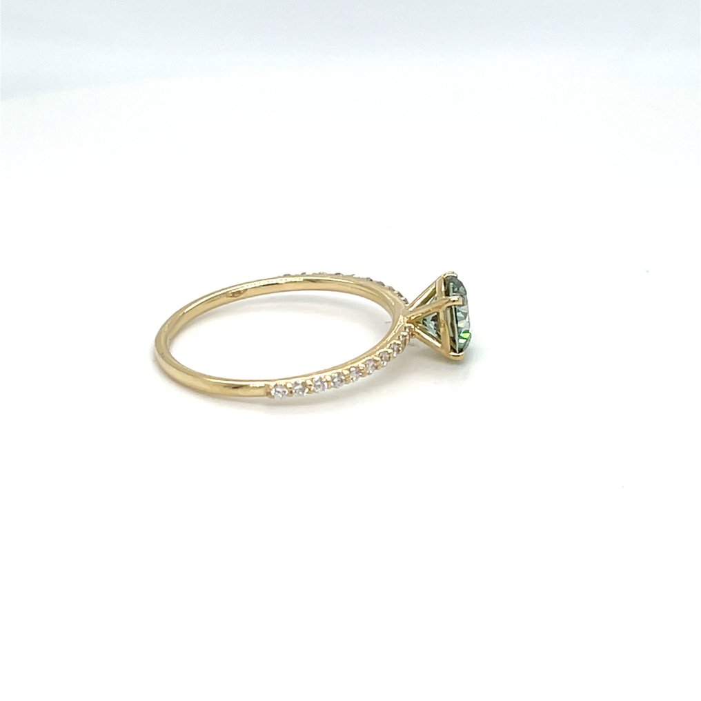Ingen mindstepris - Ring - 14 karat Gulguld -  1.22ct. tw. Grøn Diamant (Laboratoriedyrket diamant i fancy farver) - Diamant #3.2