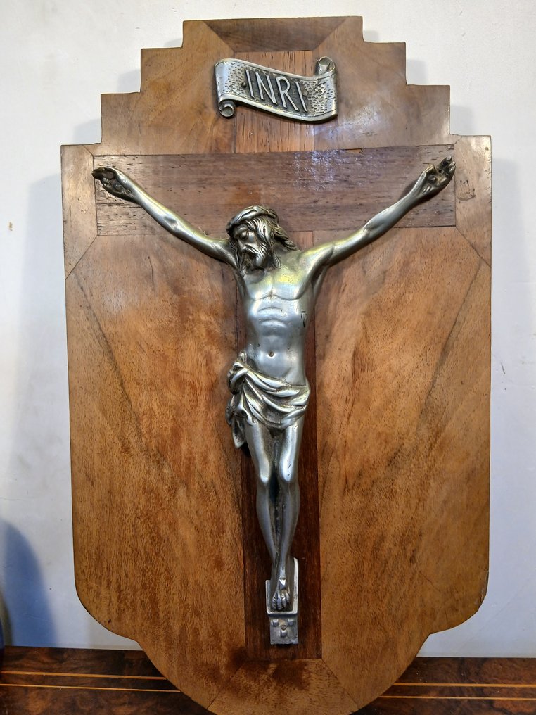 古董灵感 (十字架状)耶稣受难像 - 金属, 木 - 1930-1940 - 44 厘米  #1.0