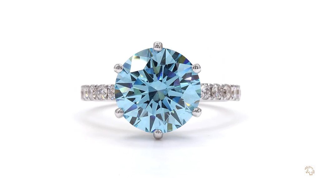 Zonder minimumprijs - Ring - 18 karaat Witgoud -  4.73ct. tw. Blauw Diamant (Fancy gekleurde, lab-grown diamant) - Diamant #1.0