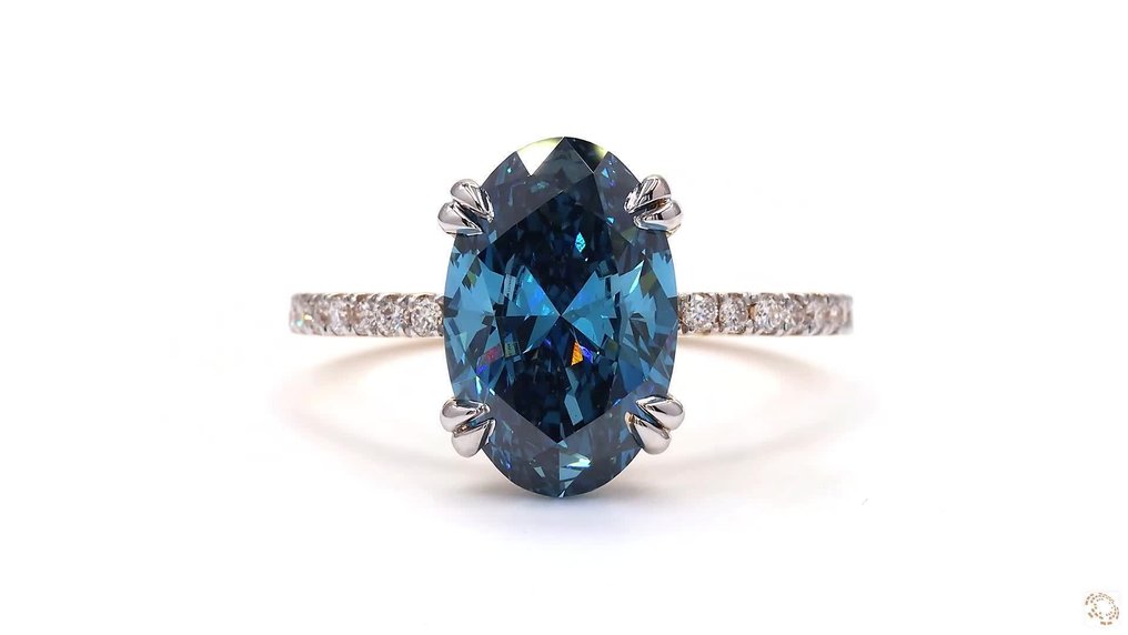 Ingen mindstepris - Ring - 18 kraat Gulguld -  3.27ct. tw. Blå Diamant (Laboratoriedyrket diamant i fancy farver) - Diamant - Fancy Vivid Blue #1.0