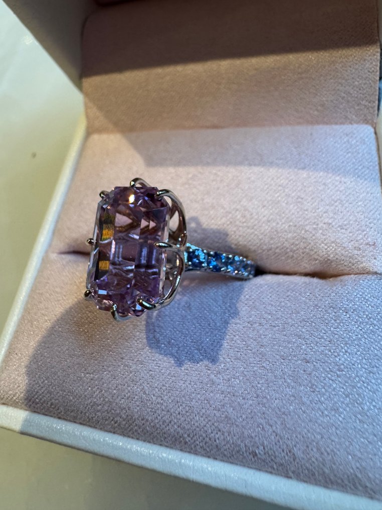 鸡尾酒戒指 - 14K包金 白金, 黄金 - 11.00ct. tw. 紫锂辉石 - 蓝宝石 - 天然粉色昆士特戒指 #3.2