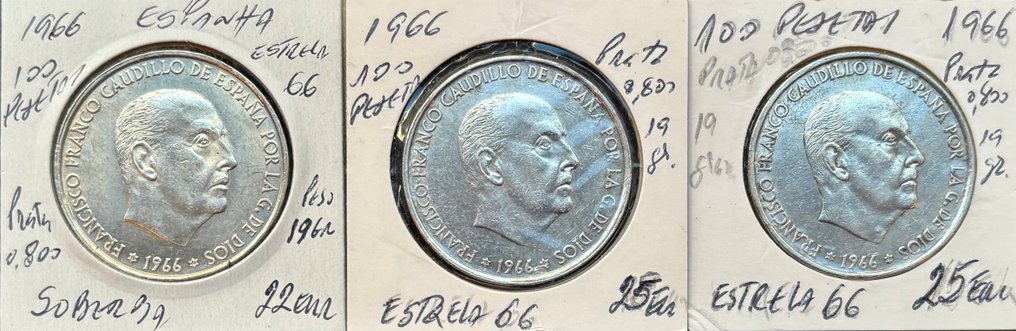 Πορτογαλία. 100 Pesetas 1966 - 3 Moedas 1966/70  (χωρίς τιμή ασφαλείας) #1.0