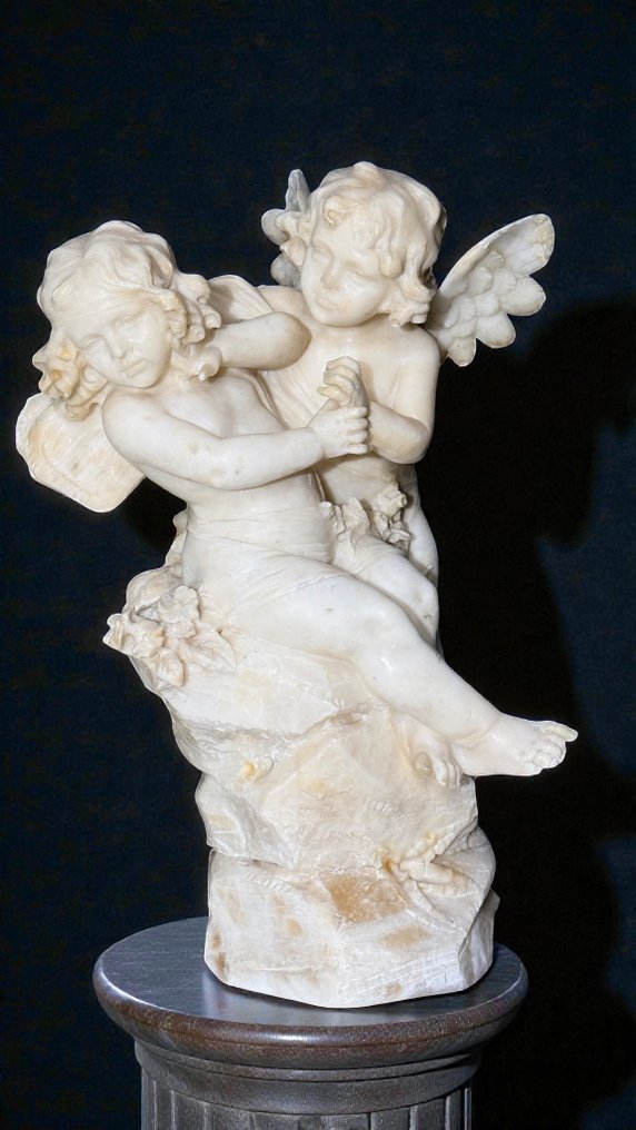 Statue, Cherubini sorridenti che litigano gioiosamente - 60 cm - Alabaster #1.0
