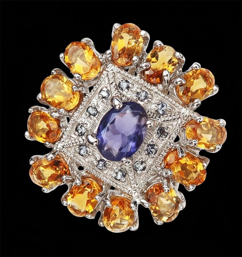 Iolite - Argento, Anello Marguerite Iolite & Citrine: Serenità & Dolcezza di Vivere - Argento 925 - Anello #2.1