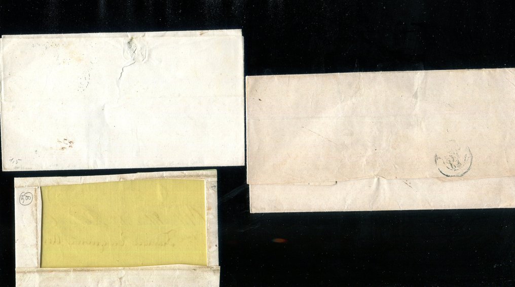 意大利古國－教宗國 1852 - 精选3份已邮资盖章的文件，邮票已贴好！！！ - Sassone 3, 3Aa, 3Ab/f. #1.0