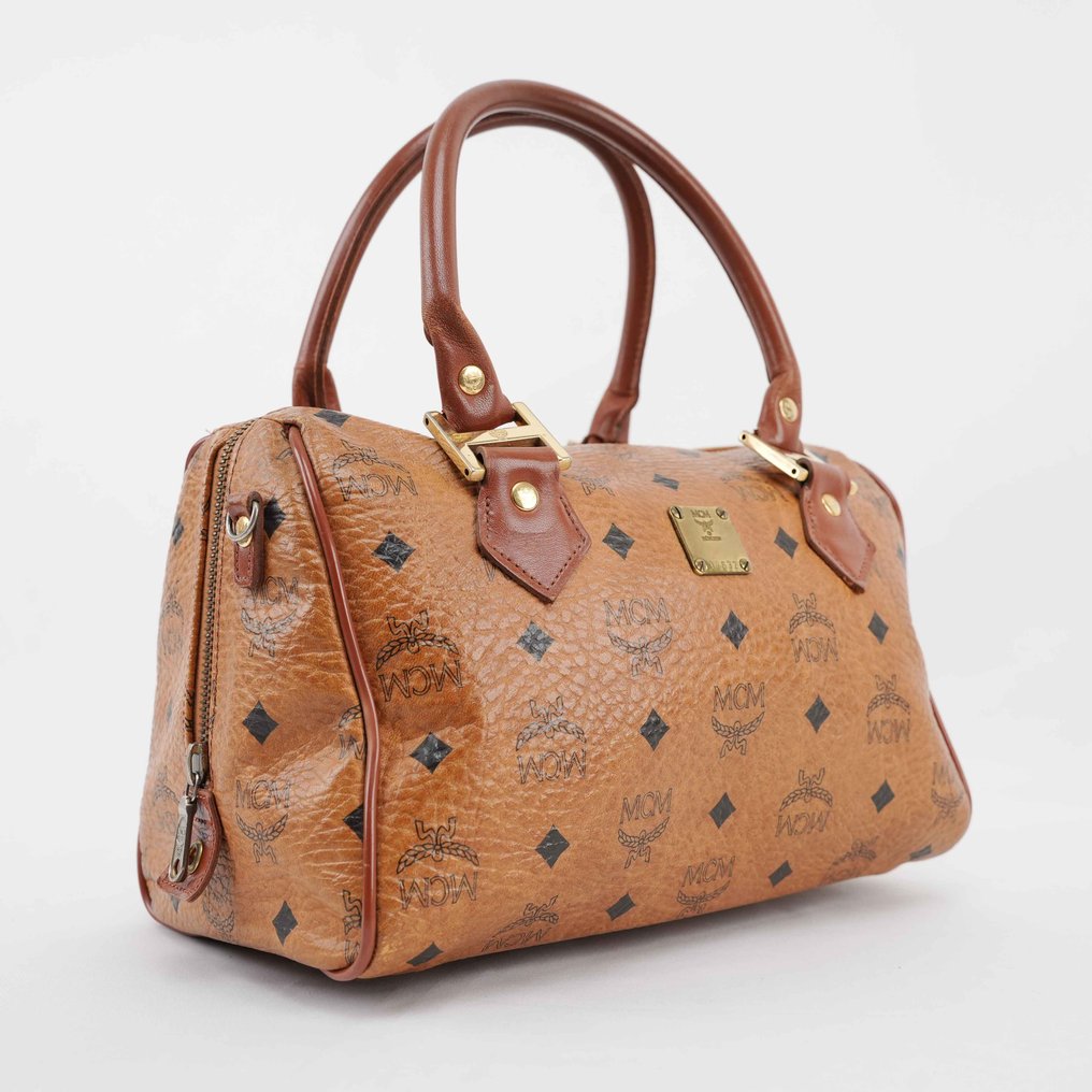 Mcm - Vintage Visetos Boston Bag – Cognac Coated Canvas & Leather – Gold-Tone Hardware – With Shoulder - Handbag #2.1