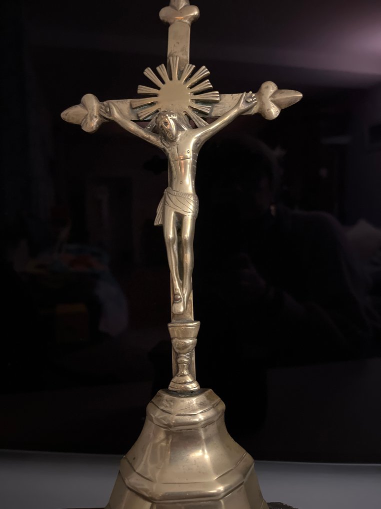  (十字架状)耶稣受难像 - 黄铜色, 木 - 1850-1900 - 43 厘米  #2.1