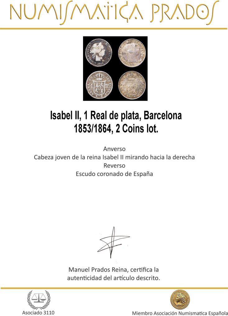 Spanyolország. Isabel II. Real Barcelona 1853/1864, 2 Coins lot. (Nincs minimálár) #1.0