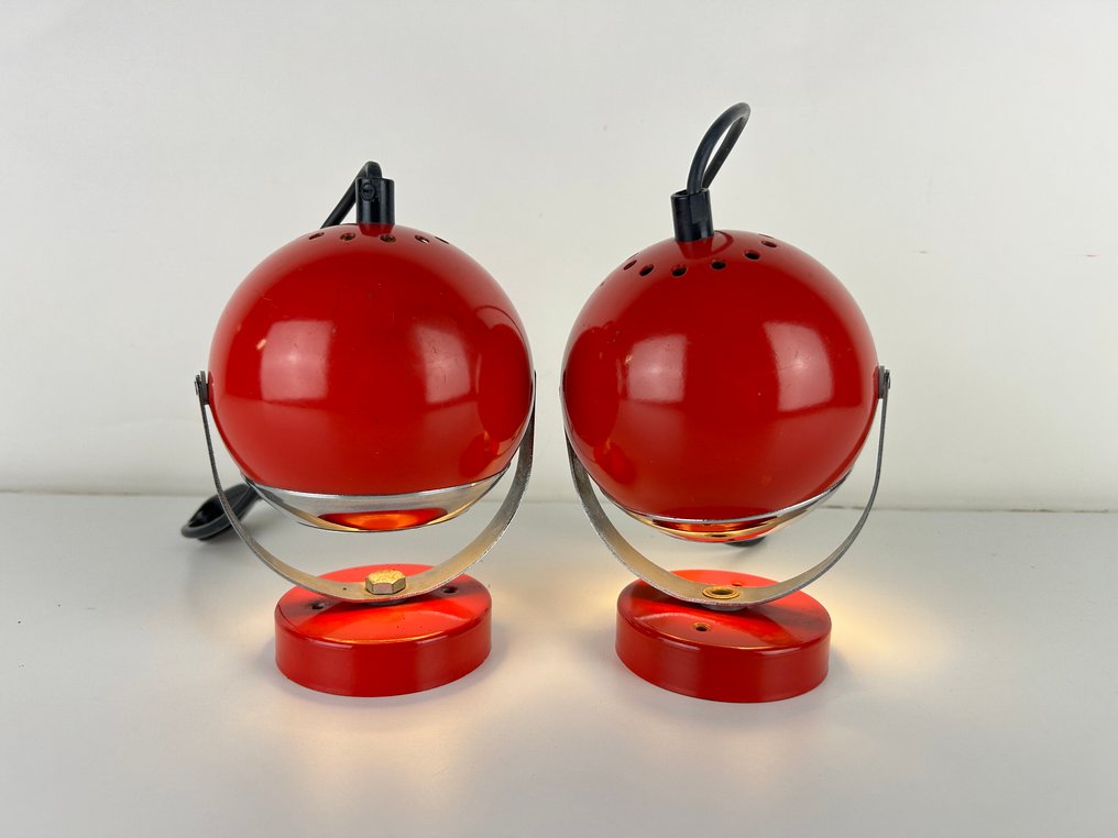 Lampada (2) - Coppia di lampade Eyeball Space Age anni 60/70 in metallo verniciato rosso acceso #4.3