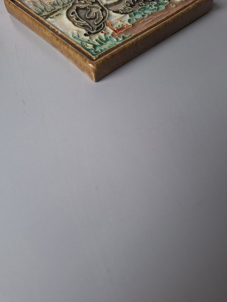 Πλακάκι - Κεραμικό πλακίδιο με δύο πάπιες - Porceleyne Fles - 1930-1940 #1.0