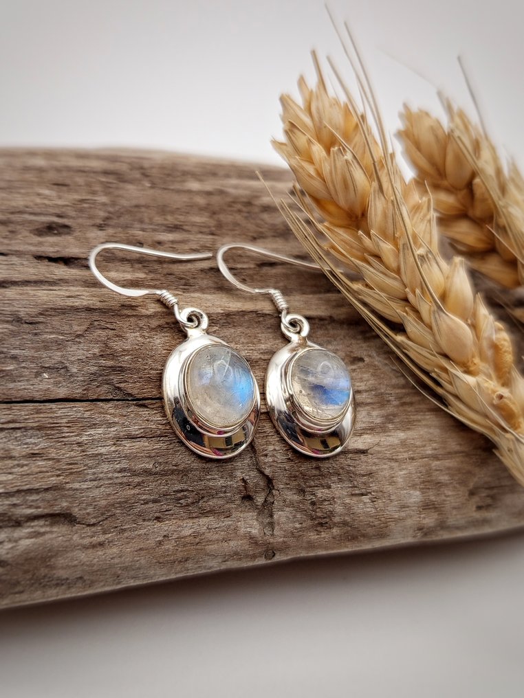 925银耳环，配白色拉布拉多石，顶级品质 - 高度: 30 mm - 宽度: 12 mm- 4 g - (1) #2.1