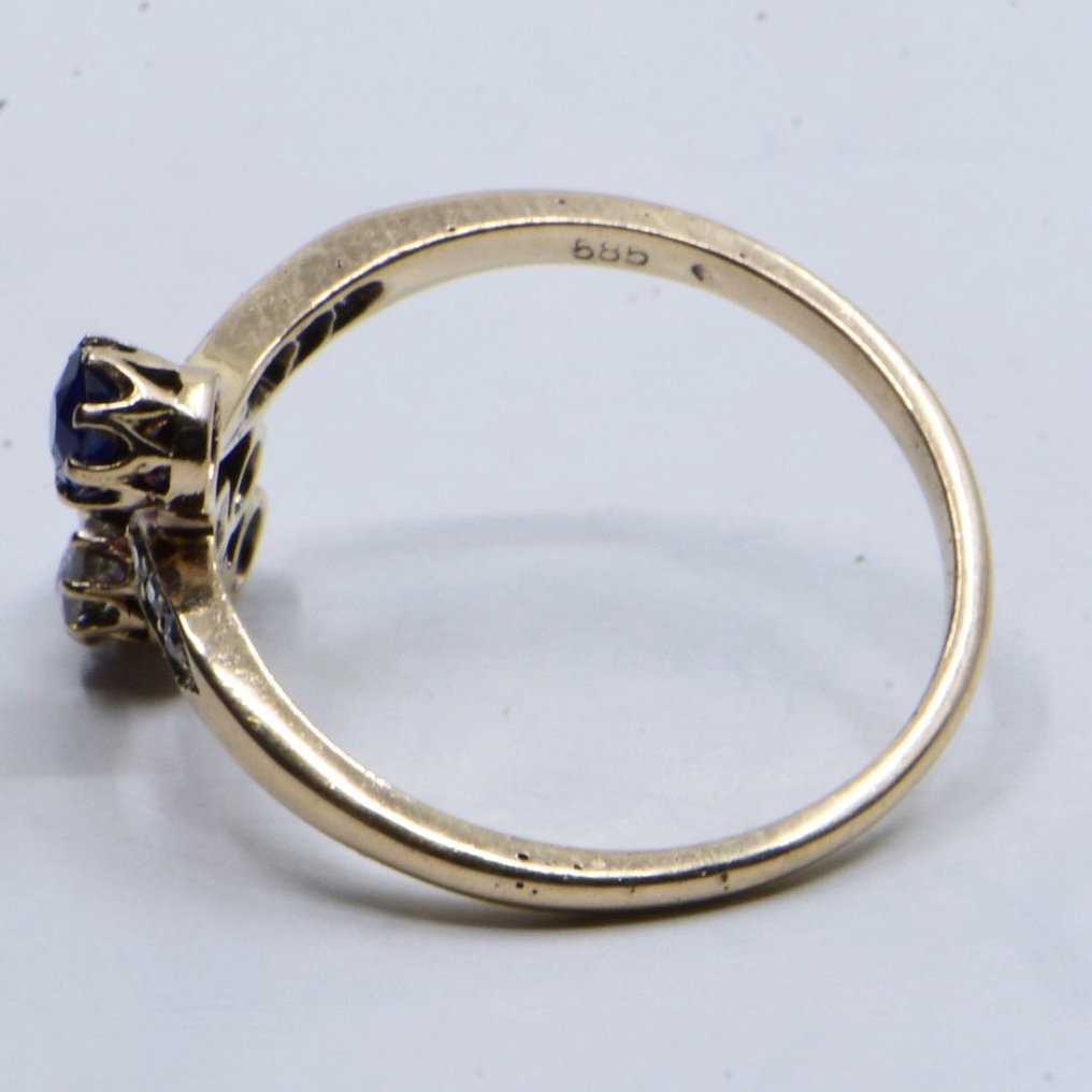 Δαχτυλίδι - 14 καράτια Κίτρινο χρυσό -  0.28ct. tw. Ζαφείρι - Διαμάντι #2.1