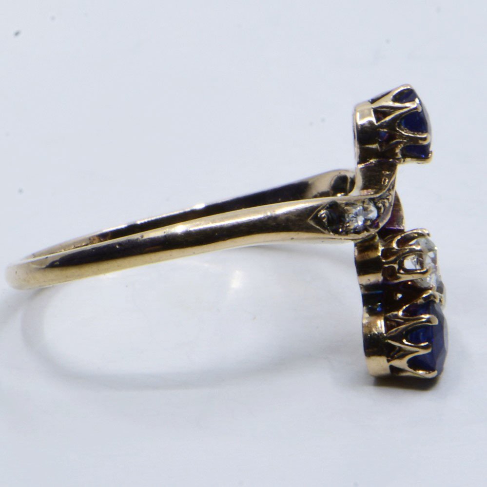 Δαχτυλίδι - 14 καράτια Κίτρινο χρυσό -  0.28ct. tw. Ζαφείρι - Διαμάντι #4.3