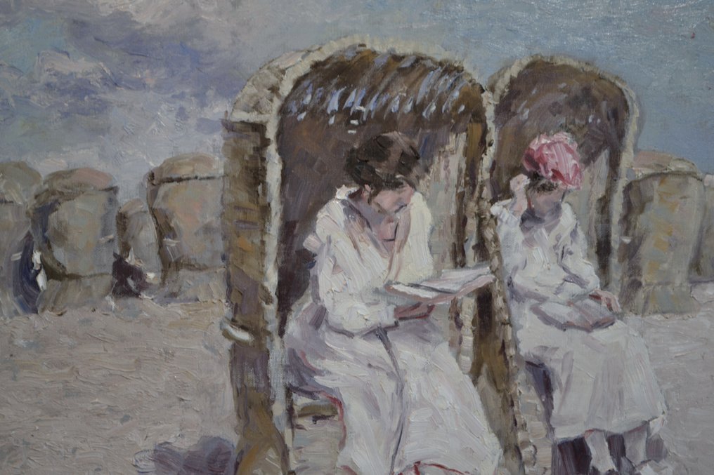 Chris van Dijk (1952) Impressionist - " Livres emmènes à la plage " #2.1