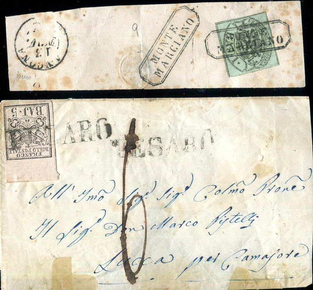 Αρχαία ιταλικά κράτη - Παπικό κράτος 1852/1852 - Επιλογή ακυρώσεων των Marche. - Sassone  2, 6. #1.0