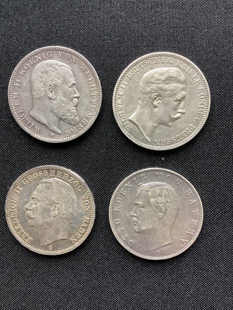 德国， 帝国 威廉二世. 3 Mark 1909/1914 (4 pieces silver)  (没有保留价) #1.0
