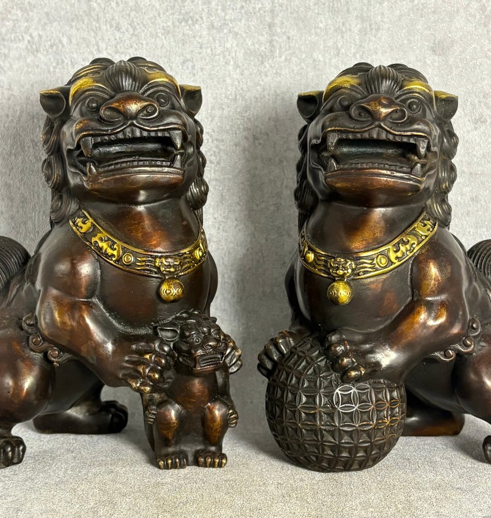 Large set foo dogs 22 cm / 4.4 kg - Bronze - China - Late 20th century #1.0